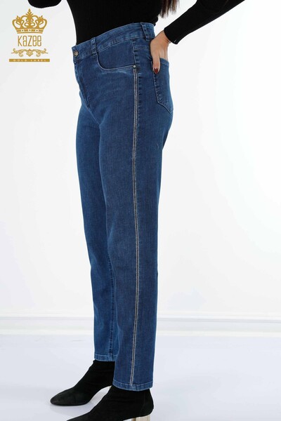 Wholesale Women's Jeans With Pocket Detailed Stripe Stone Embroidered - 3571 | KAZEE - 6