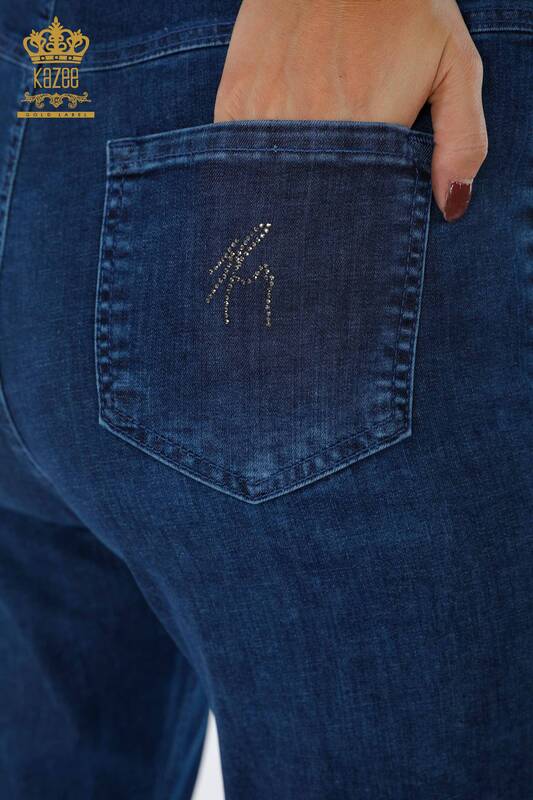 Wholesale Women's Jeans Side Stripe Detailed Written Stones - 3636 | KAZEE