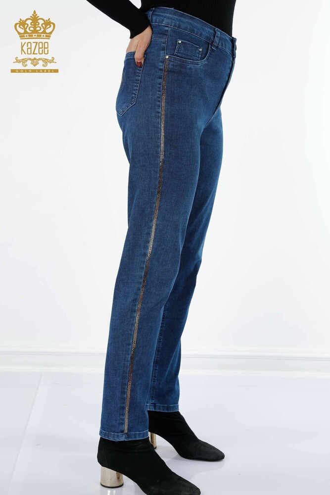 Wholesale Women's Jeans Side Stripe Detailed Written Stones - 3636 | KAZEE - 10
