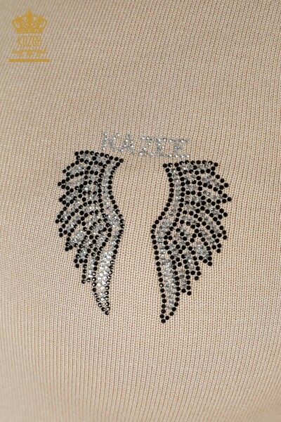 Wholesale Women's Knitwear Angel Wing Pattern Sleeveless Beige - 16921 | KAZEE - Thumbnail