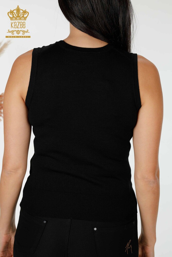 Wholesale Women's Knitwear Angel Wing Pattern Sleeveless Black - 16921 | KAZEE - 6