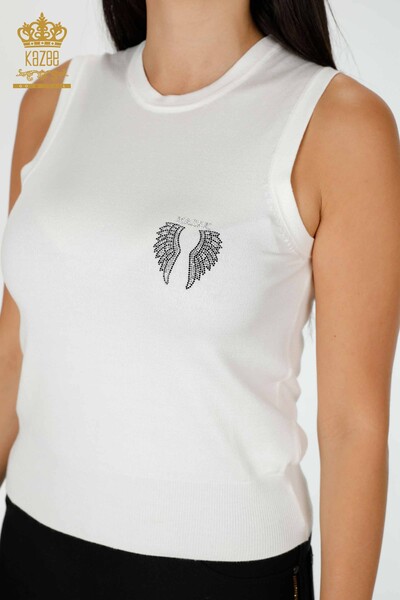 Wholesale Women's Knitwear Angel Wing Patterned Sleeveless Ecru - 16921 | KAZEE - 2
