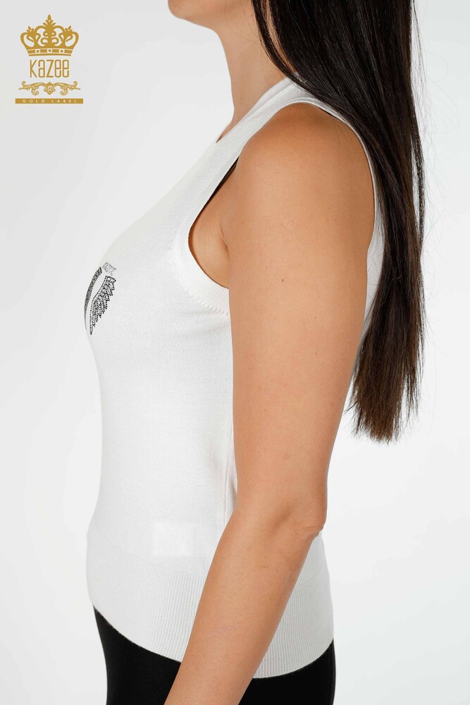 Wholesale Women's Knitwear Angel Wing Patterned Sleeveless Ecru - 16921 | KAZEE - 4
