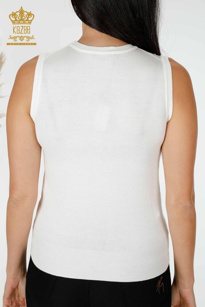 Wholesale Women's Knitwear Angel Wing Patterned Sleeveless Ecru - 16921 | KAZEE - 5