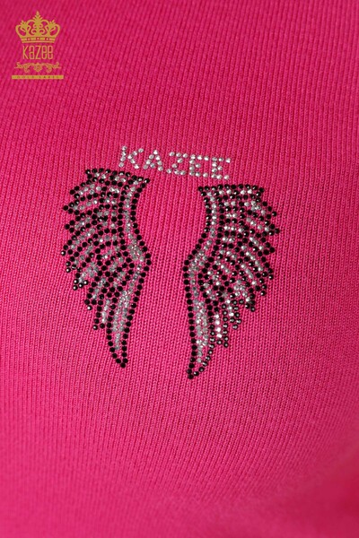 Wholesale Women's Knitwear Angel Wing Patterned Sleeveless Fuchsia - 16921 | KAZEE - Thumbnail
