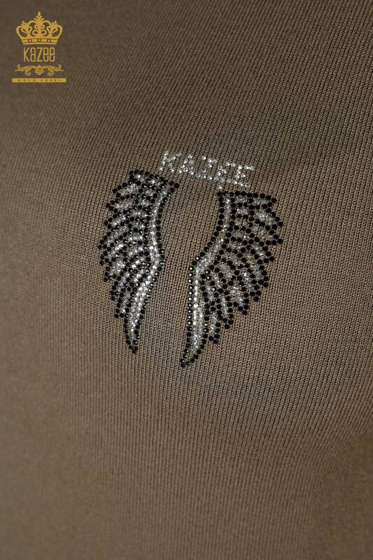 Wholesale Women's Knitwear Angel Wing Patterned Sleeveless Khaki - 16921 | KAZEE