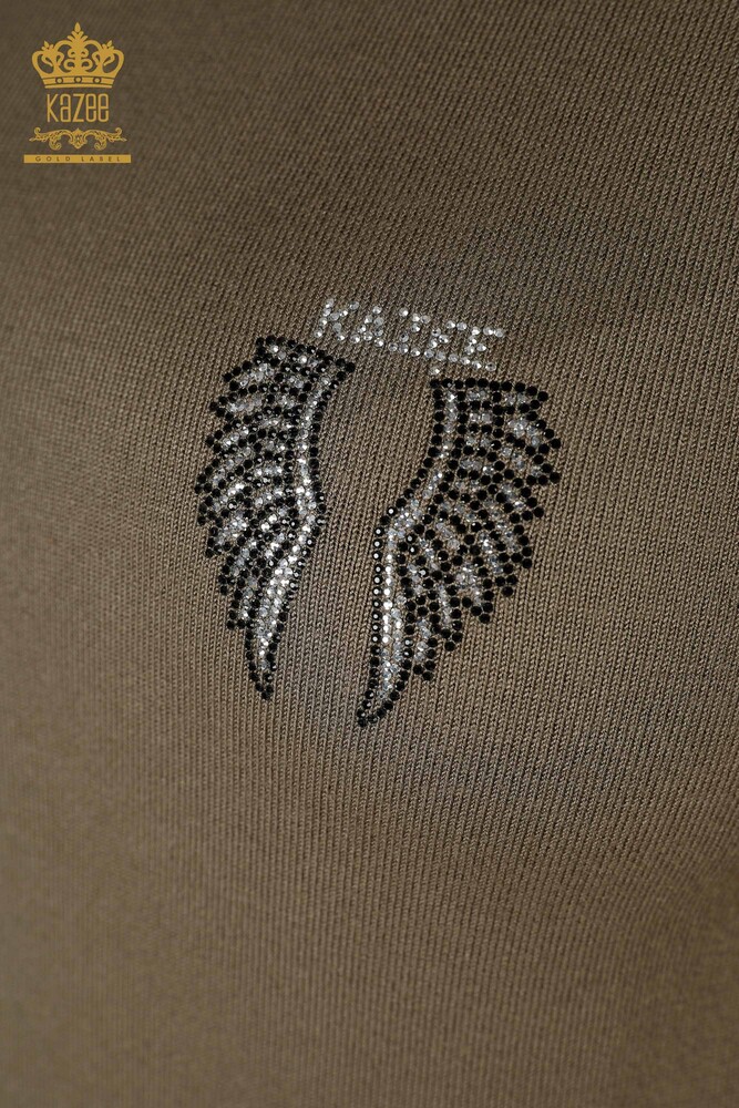 Wholesale Women's Knitwear Angel Wing Patterned Sleeveless Khaki - 16921 | KAZEE - 3