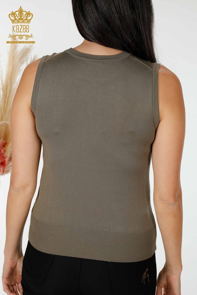 Wholesale Women's Knitwear Angel Wing Patterned Sleeveless Khaki - 16921 | KAZEE - 5