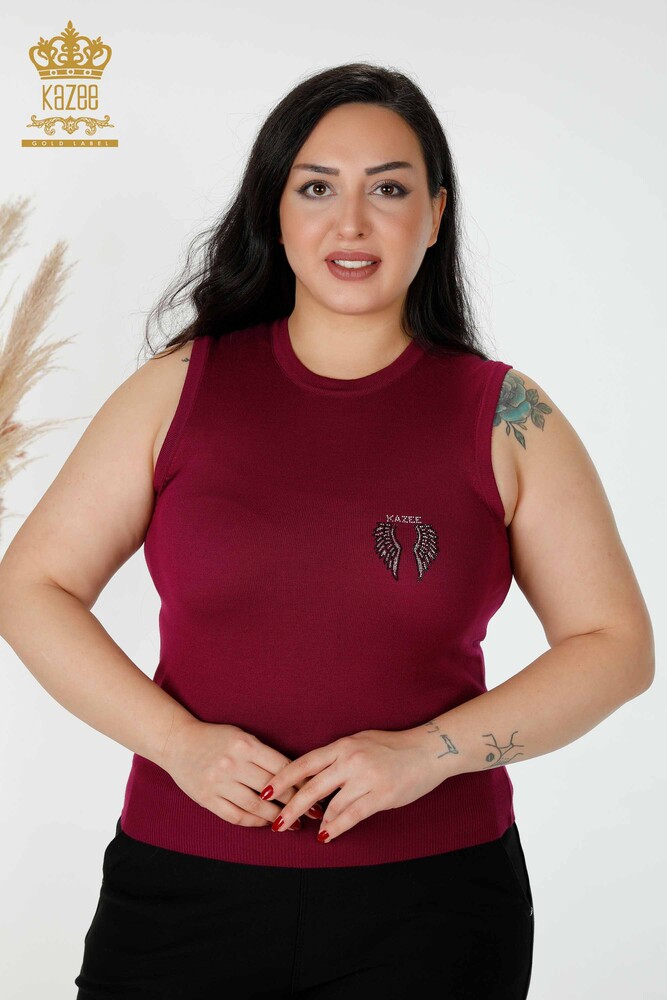 Wholesale Women's Knitwear Angel Wing Pattern Sleeveless Purple - 16921 | KAZEE - 1