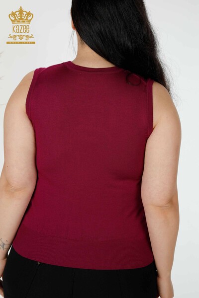 Wholesale Women's Knitwear Angel Wing Pattern Sleeveless Purple - 16921 | KAZEE - 5