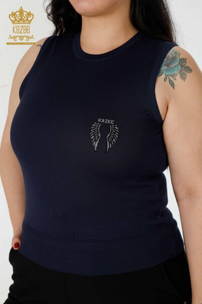 Wholesale Women's Knitwear Angel Wing Pattern Sleeveless Navy - 16921 | KAZEE - 2