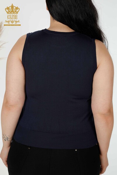 Wholesale Women's Knitwear Angel Wing Pattern Sleeveless Navy - 16921 | KAZEE - 5
