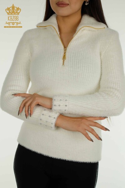 Wholesale Women's Knitwear Angora Stone Beaded Ecru - 30769 | KAZEE - Thumbnail