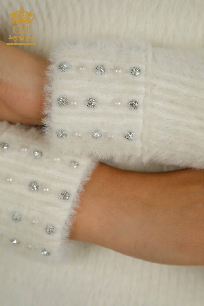 Wholesale Women's Knitwear Angora Stone Beaded Ecru - 30769 | KAZEE - 4
