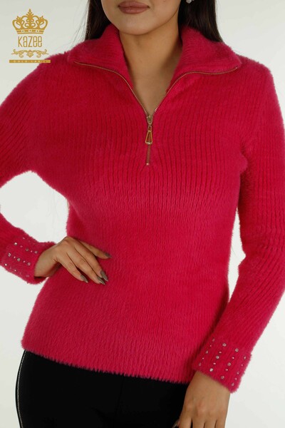 Wholesale Women's Knitwear Angora Stone Beaded Fuchsia - 30769 | KAZEE - Thumbnail
