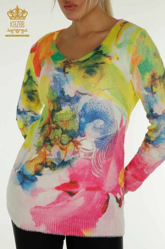 Wholesale Women's Knitwear Angora Stone Embroidered Digital - 40011 | KAZEE