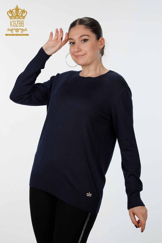 Wholesale Women's Knitwear Basic Logo Long Sleeve Oversize Viscose - 16272 | KAZEE