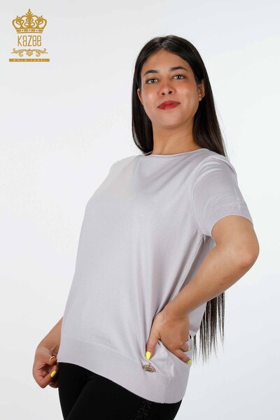 Wholesale Women's Knitwear Basic Short Sleeve Round Neck Viscose - 16271 | KAZEE - Thumbnail