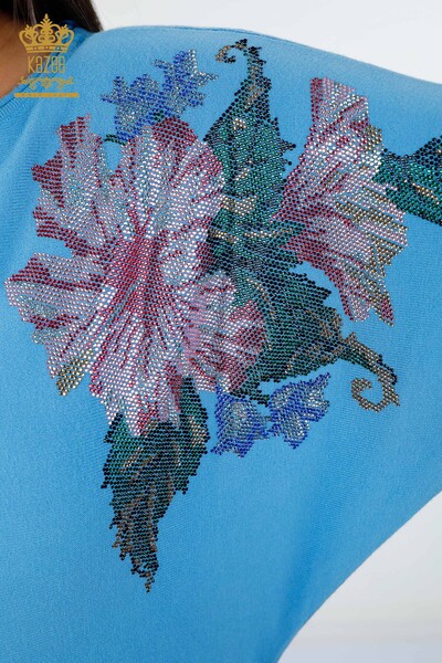 Wholesale Women's Knitwear Bat Sleeve Flower Detailed Stone Embroidered - 16190 | KAZEE - Thumbnail