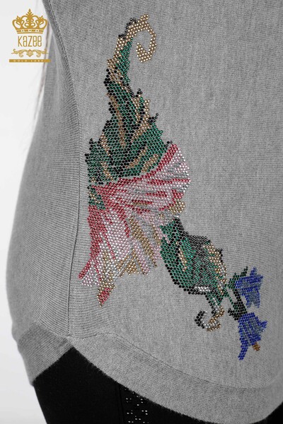 Wholesale Women's Knitwear Bat Sleeve Flower Detailed Stone Embroidered - 16190 | KAZEE - Thumbnail