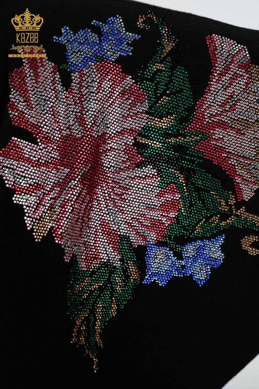 Wholesale Women's Knitwear Bat Sleeve Flower Detailed Stone Embroidered - 16190 | KAZEE