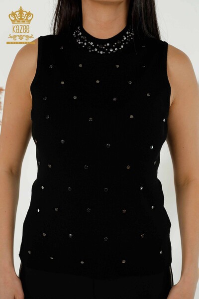 Wholesale Women's Knitwear - Bead Detailed - Black - 30041 | KAZEE - Thumbnail