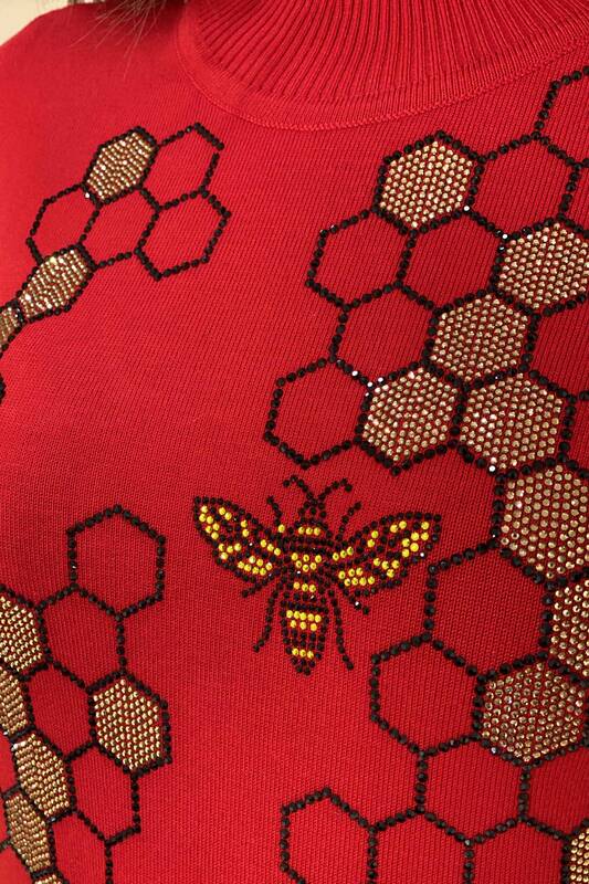 Wholesale Women's Knitwear Bee Figured Stone Embroidered - 15880 | KAZEE