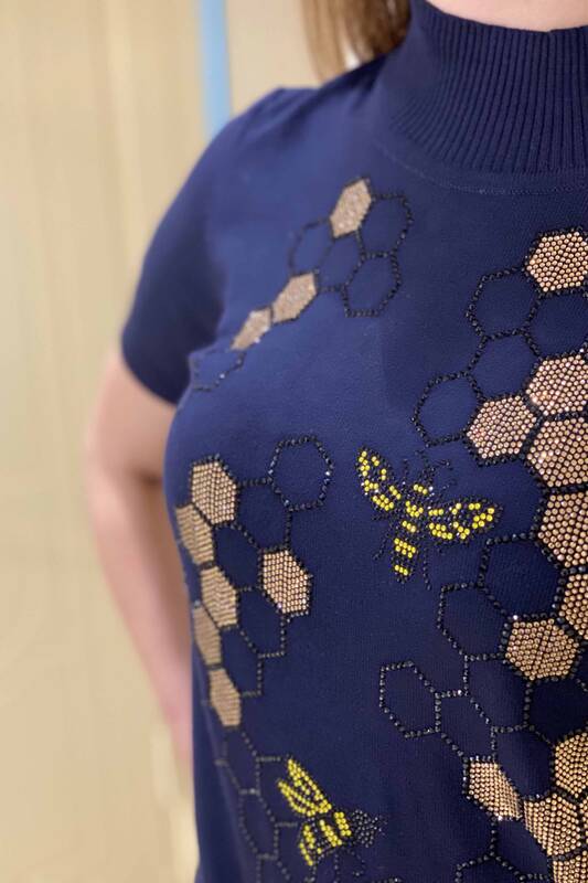 Wholesale Women's Knitwear Bee Figured Stone Embroidered - 15880 | KAZEE