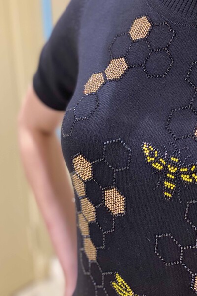 Wholesale Women's Knitwear Bee Figured Stone Embroidered - 15880 | KAZEE - Thumbnail