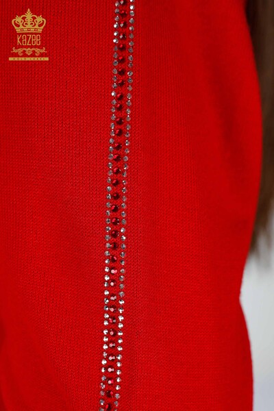 Wholesale Women's Knitwear Bird Patterned Turtleneck Stone Embroidered - 16459 | KAZEE - Thumbnail