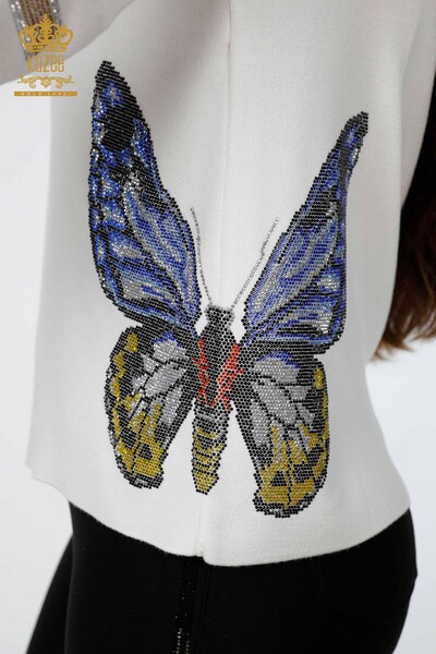 Wholesale Women's Knitwear Butterfly Patterned Stone Embroidered Viscose - 16474 | KAZEE - Thumbnail