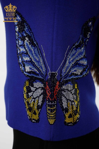 Wholesale Women's Knitwear Butterfly Patterned Stone Embroidered Viscose - 16474 | KAZEE - Thumbnail