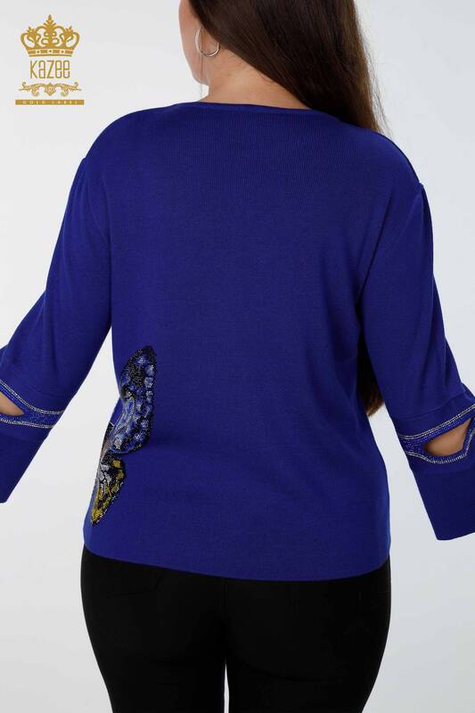 Wholesale Women's Knitwear Butterfly Patterned Stone Embroidered Viscose - 16474 | KAZEE