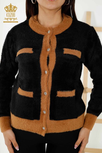 Wholesale Women's Knitwear Cardigan Angora Buttoned - Black - 30094 | KAZEE - Thumbnail