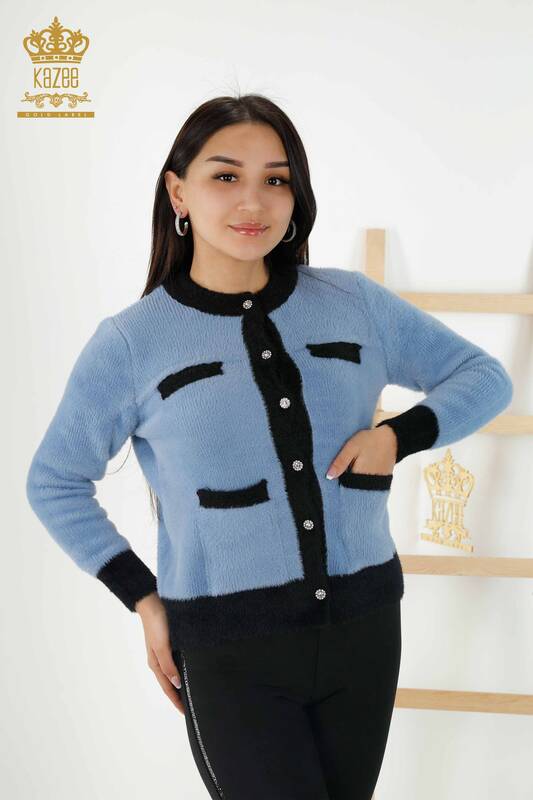Wholesale Women's Knitwear Cardigan - Angora Buttoned Blue - 30094 | KAZEE