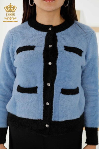 Wholesale Women's Knitwear Cardigan - Angora Buttoned Blue - 30094 | KAZEE - Thumbnail