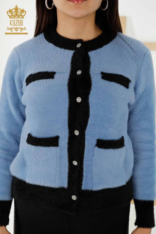 Wholesale Women's Knitwear Cardigan - Angora Buttoned Blue - 30094 | KAZEE