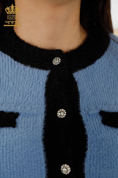 Wholesale Women's Knitwear Cardigan - Angora Buttoned Blue - 30094 | KAZEE - Thumbnail