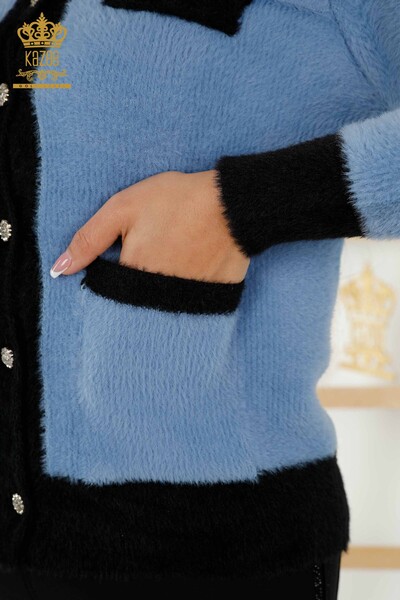 Wholesale Women's Knitwear Cardigan - Angora Buttoned Blue - 30094 | KAZEE - 4