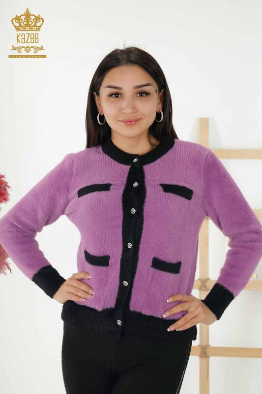Wholesale Women's Knitwear Cardigan Angora Buttoned Lilac - 30094 | KAZEE
