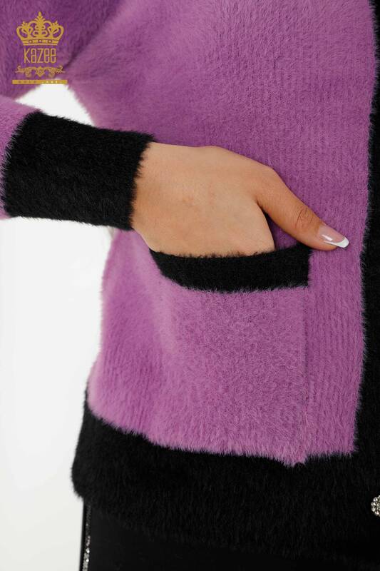 Wholesale Women's Knitwear Cardigan Angora Buttoned Lilac - 30094 | KAZEE