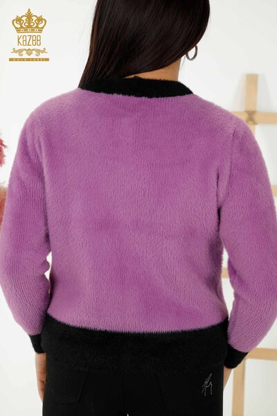 Wholesale Women's Knitwear Cardigan Angora Buttoned Lilac - 30094 | KAZEE - Thumbnail