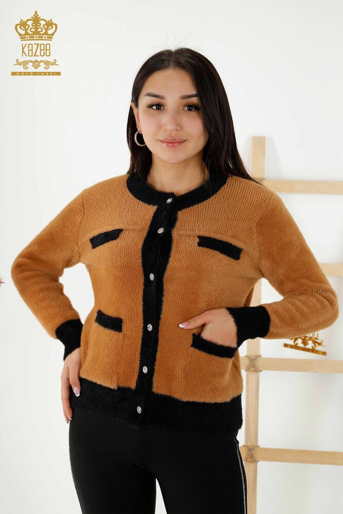 Wholesale Women's Knitwear Cardigan Angora Buttoned Tan - 30094 | KAZEE - 1