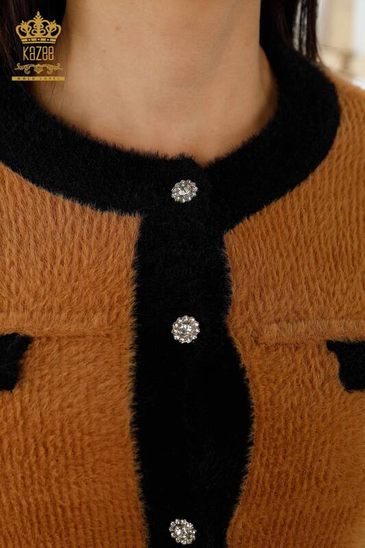 Wholesale Women's Knitwear Cardigan Angora Buttoned Tan - 30094 | KAZEE