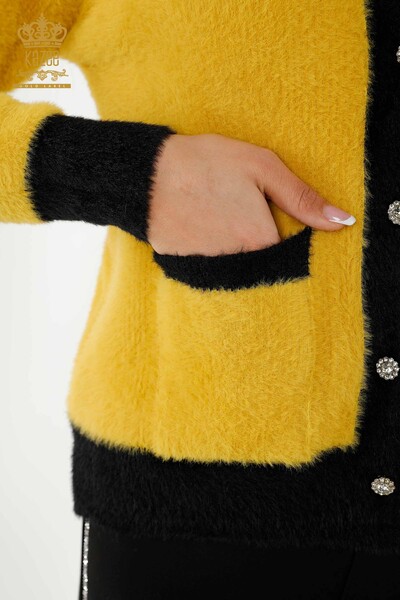 Wholesale Women's Knitwear Cardigan Angora Buttoned Yellow - 30094 | KAZEE - Thumbnail