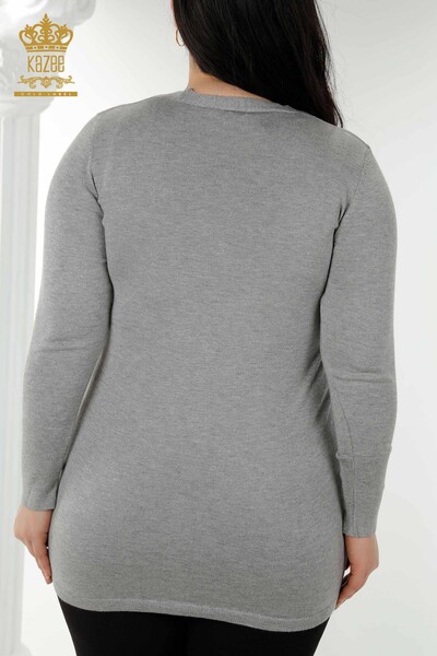 Wholesale Women's Knitwear Cardigan Buttoned Gray - 15803 | KAZEE - Thumbnail