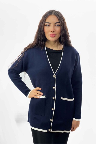 Wholesale Women's Knitwear Cardigan Two Pockets With Pearl Button - 16148 | KAZEE - Thumbnail