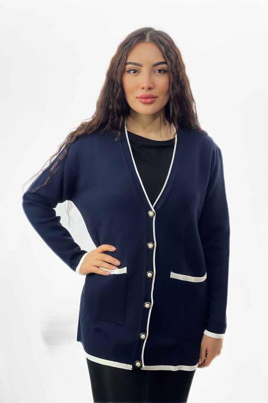 Wholesale Women's Knitwear Cardigan Two Pockets With Pearl Button - 16148 | KAZEE