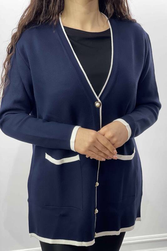 Wholesale Women's Knitwear Cardigan Two Pockets With Pearl Button - 16148 | KAZEE