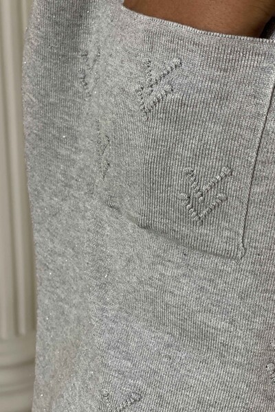 Wholesale Women's Knitwear Cardigan Glitter Patterned Pocket - 15435 | KAZEE - Thumbnail